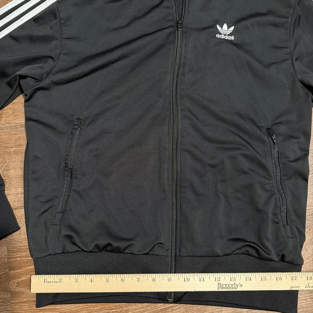 Adidas Three Stripe Black Track Jacket Mens Medium Trefoil Zip Up Activewear